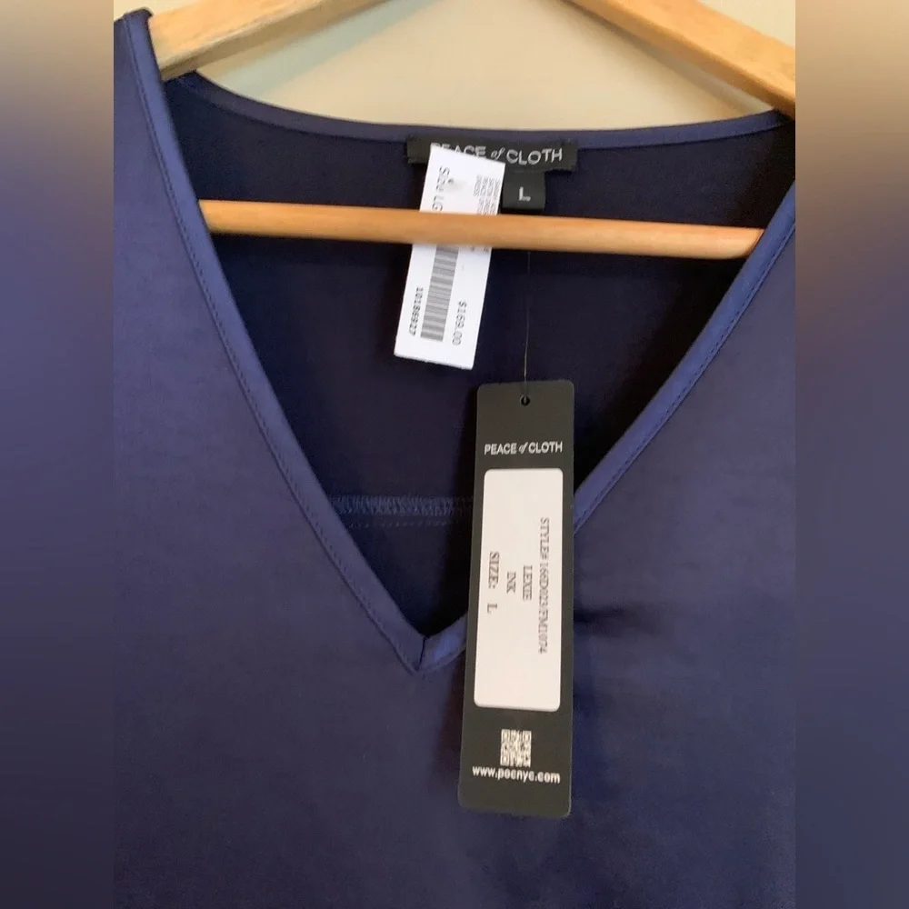Peace of cloth satin v neck navy shirt dress - Picture 4 of 11